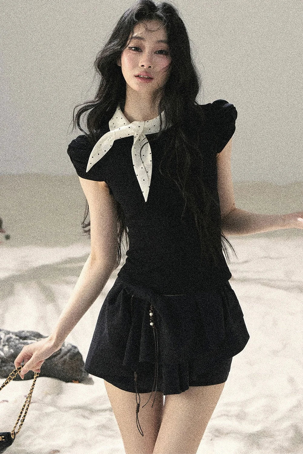 Pleated Ruffled Skirt Pants Set