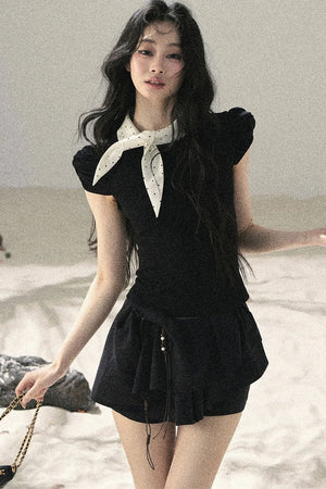 Pleated Ruffled Skirt Pants Set