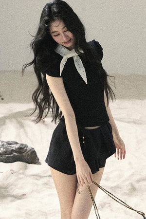 Pleated Ruffled Skirt Pants Set