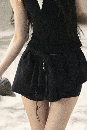 Pleated Ruffled Skirt Pants Set