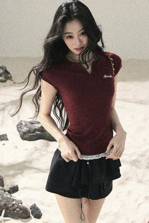 Pleated Ruffled Skirt Pants Set