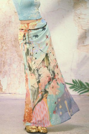 Pleated Shimmer Dream Print Midi Skirt