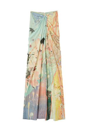 Pleated Shimmer Dream Print Midi Skirt