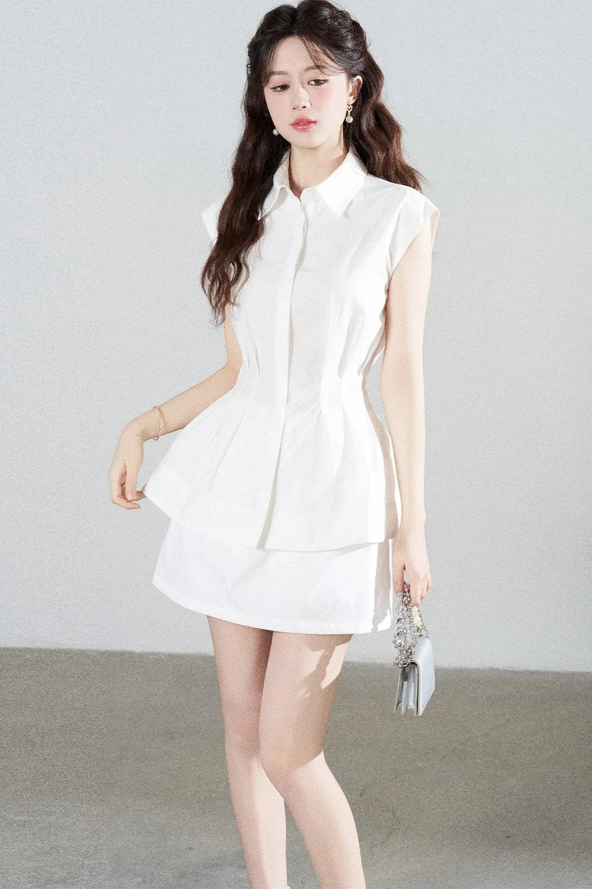 Pleated Shirt and Mini Skirt Set-Up