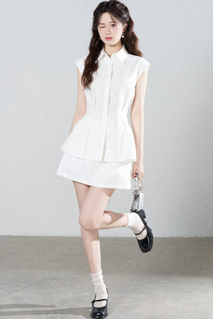Pleated Shirt and Mini Skirt Set-Up