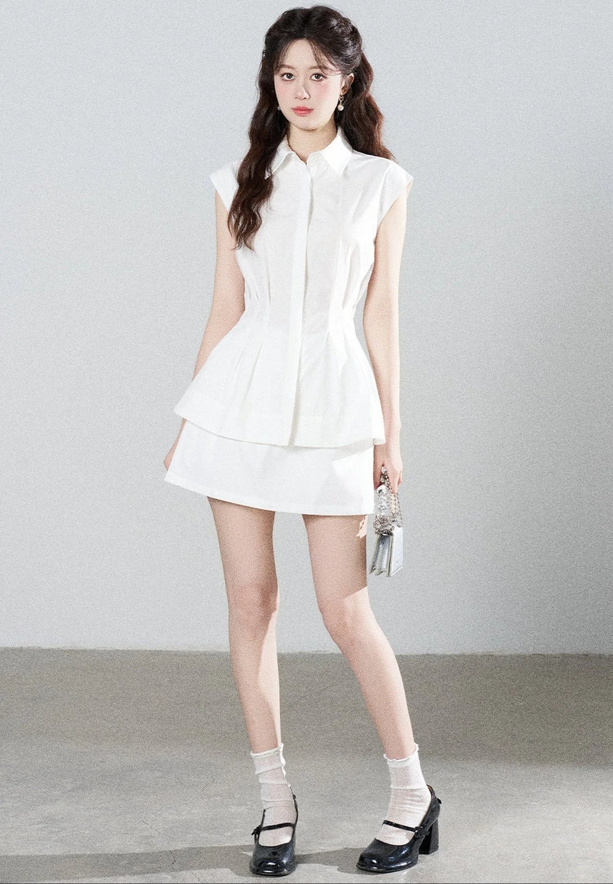 Pleated Shirt and Mini Skirt Set-Up