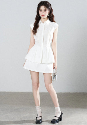 Pleated Shirt and Mini Skirt Set-Up