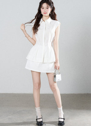 Pleated Shirt and Mini Skirt Set-Up
