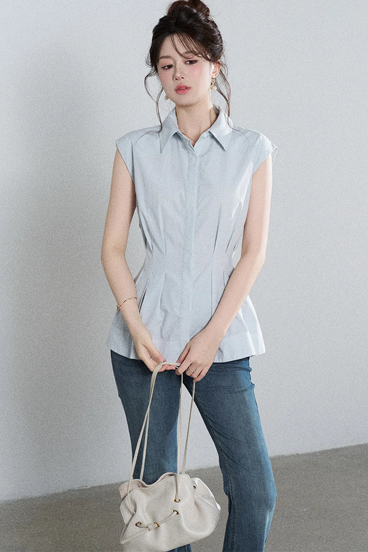 Pleated Shirt and Mini Skirt Set-Up
