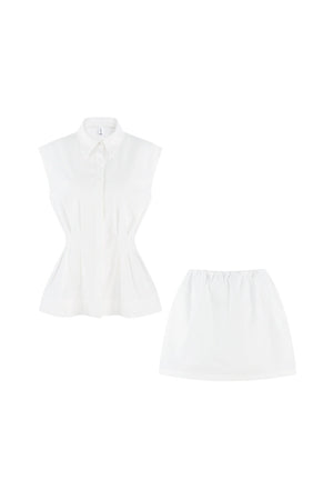 Pleated Shirt and Mini Skirt Set-Up