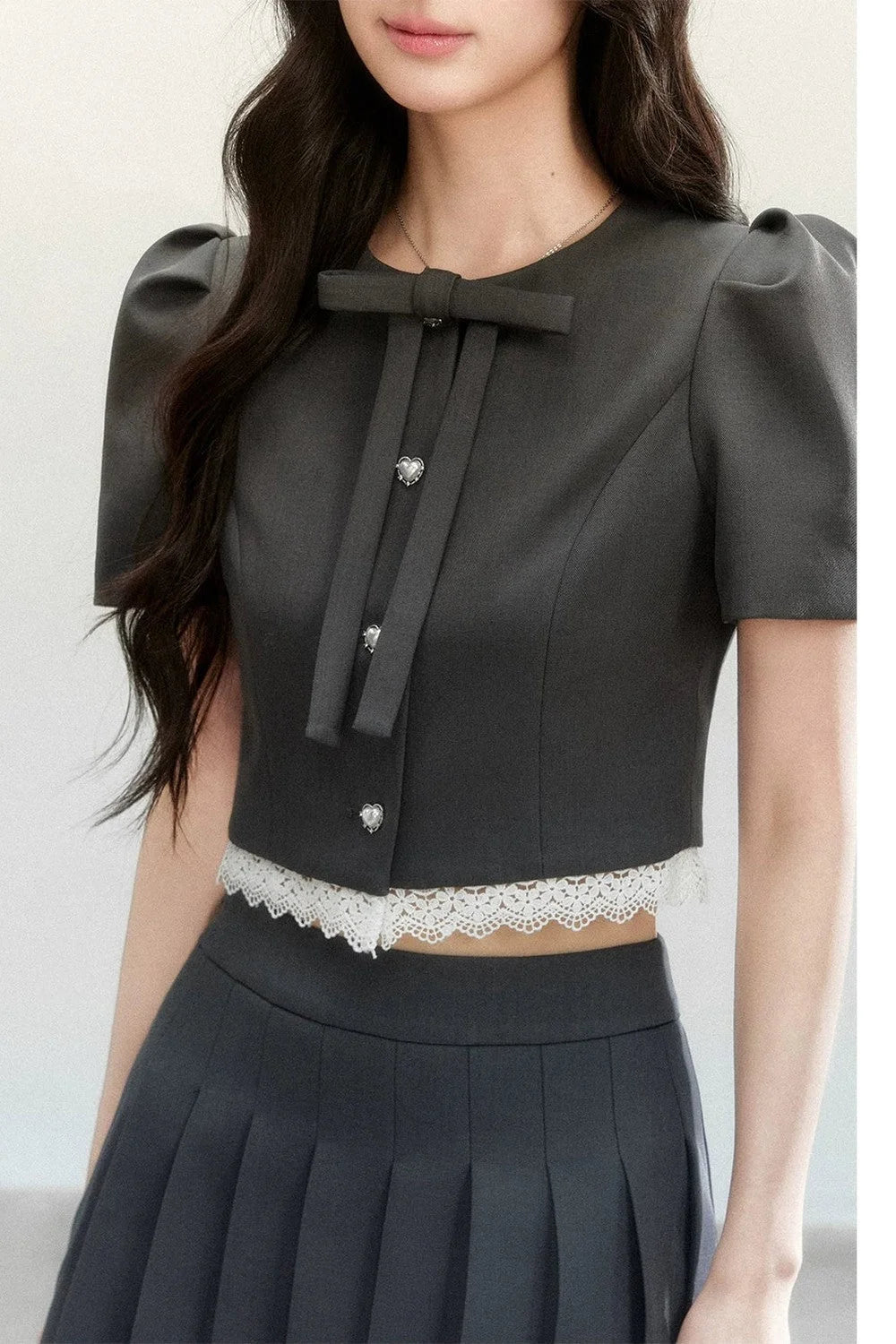 Pleated Short Sleeve Skirt Suit Set-Up