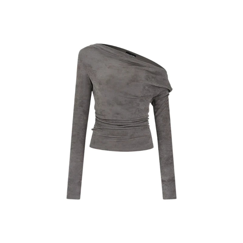 Pleated Slant Shoulder Tops