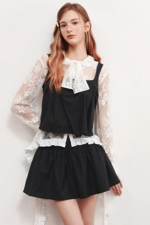 Pleated Sleeveless Black Top