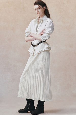 Pleated Stand Collar Shirt and Skirt Set