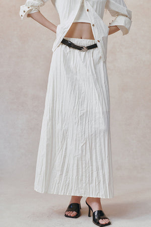 Pleated Stand Collar Shirt and Skirt Set
