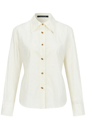 Pleated Stand Collar Shirt and Skirt Set