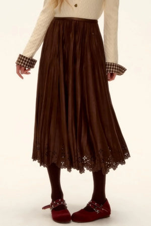 Pleated Suede Lace Skirt