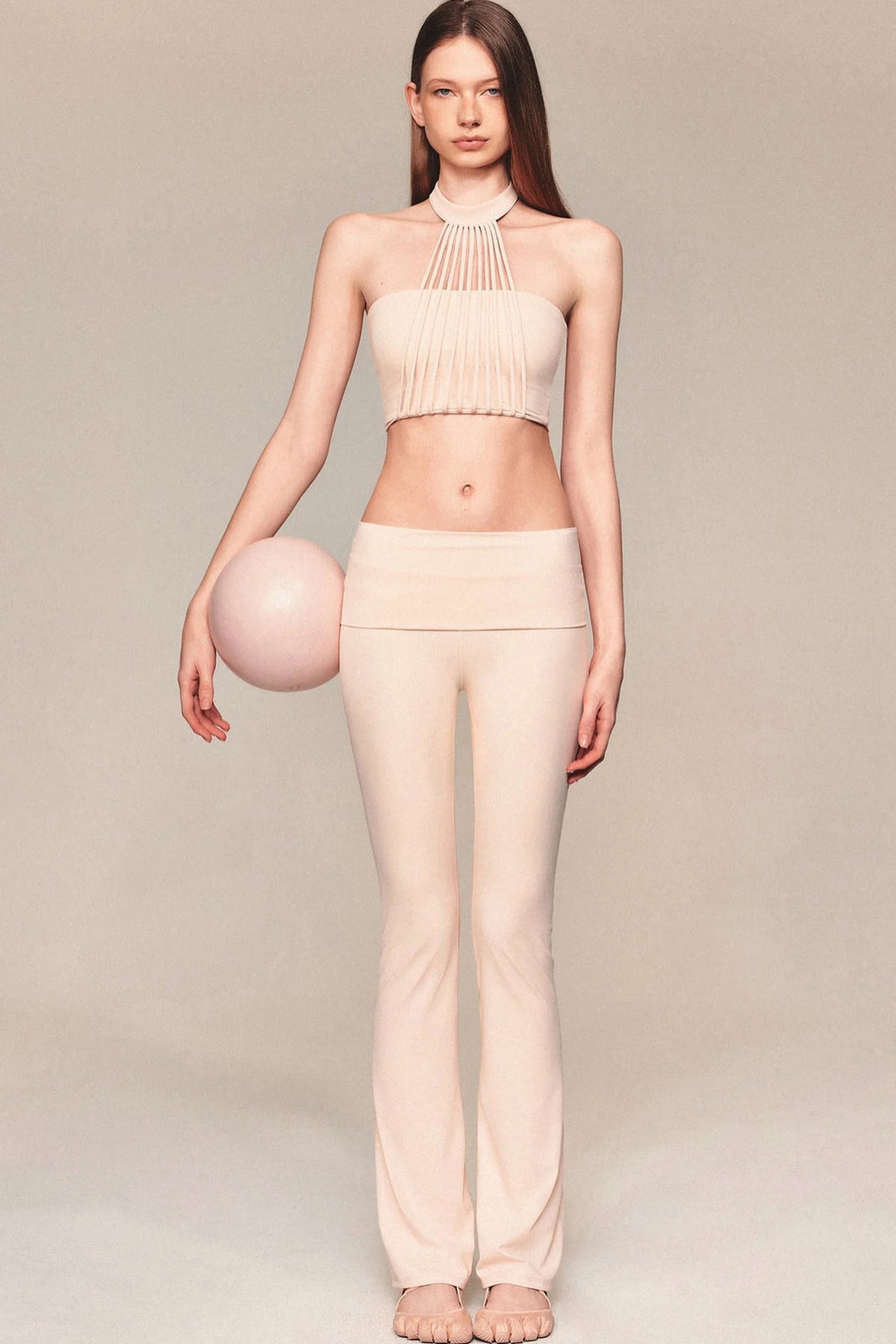 Pleated Tassel Halter Top and Flared Pants Set-Up