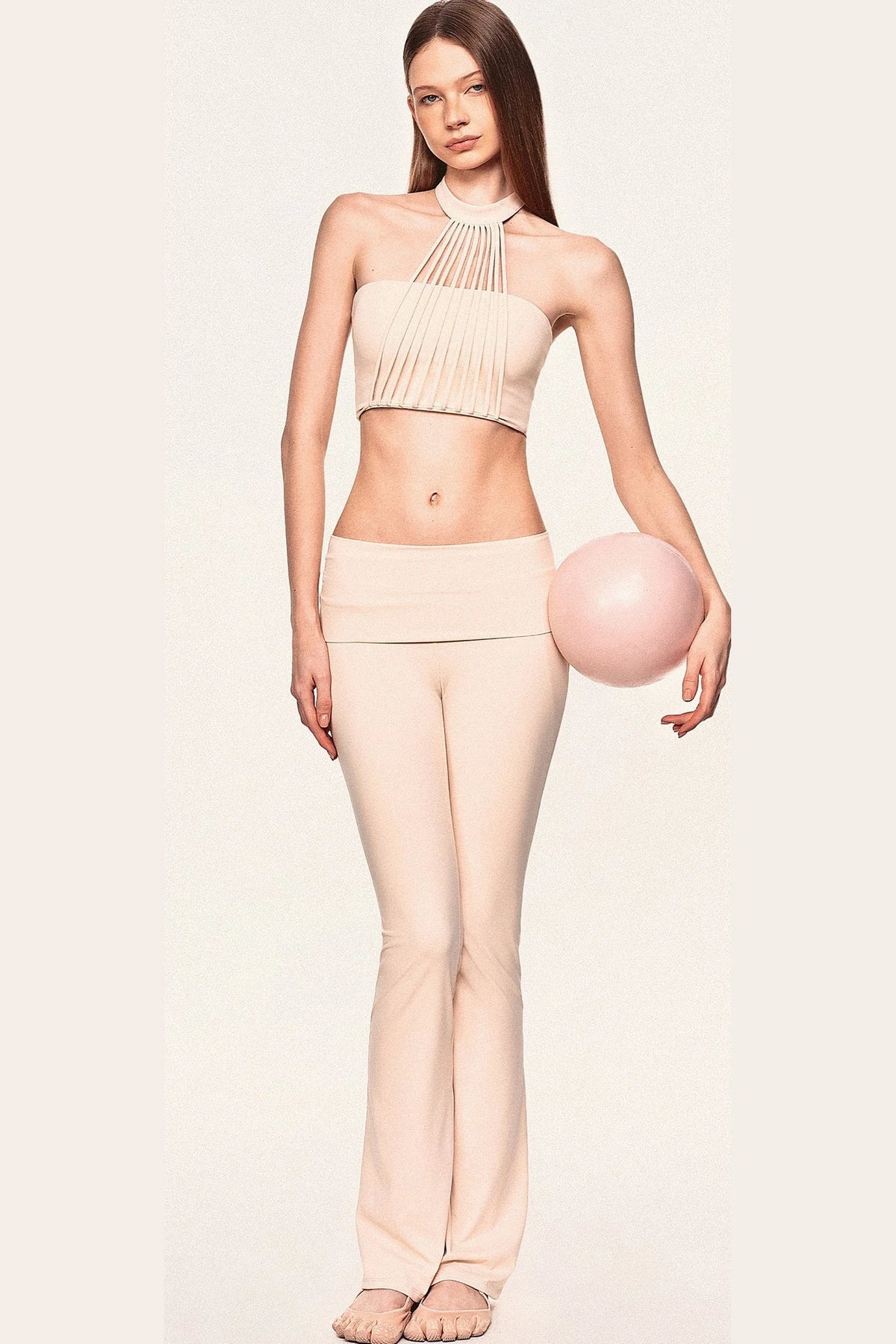 Pleated Tassel Halter Top and Flared Pants Set-Up