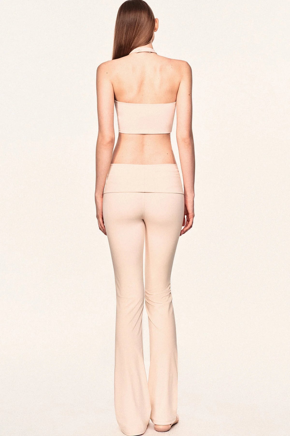 Pleated Tassel Halter Top and Flared Pants Set-Up