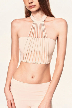 Pleated Tassel Halter Top and Flared Pants Set-Up
