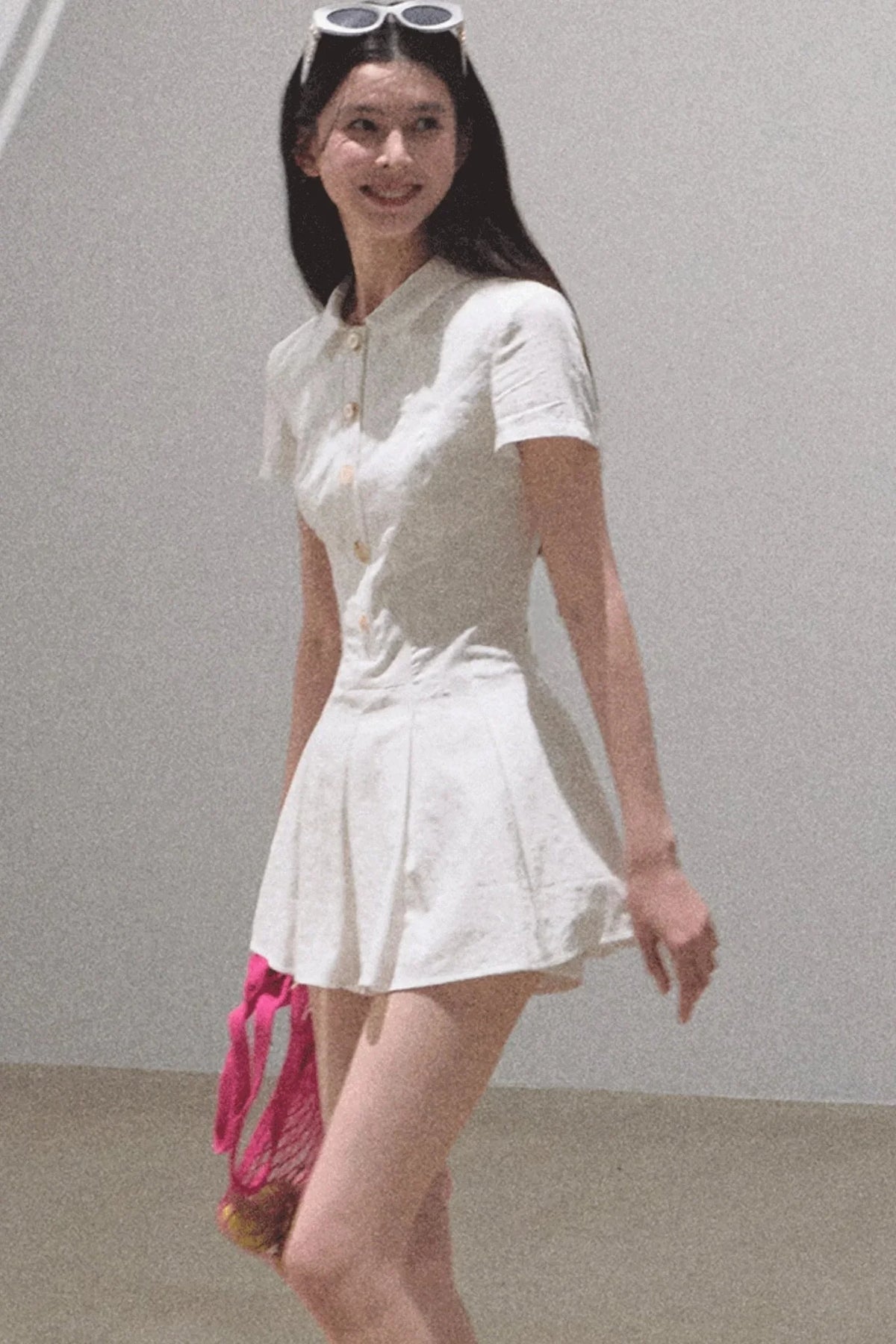 Pleated Textured Shirt Dress