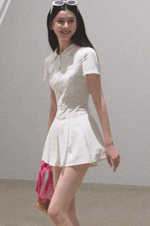 Pleated Textured Shirt Dress