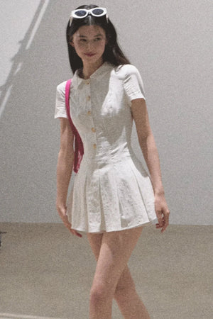 Pleated Textured Shirt Dress