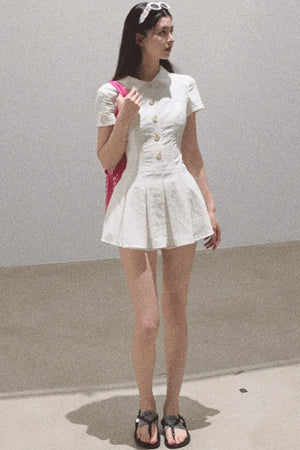 Pleated Textured Shirt Dress