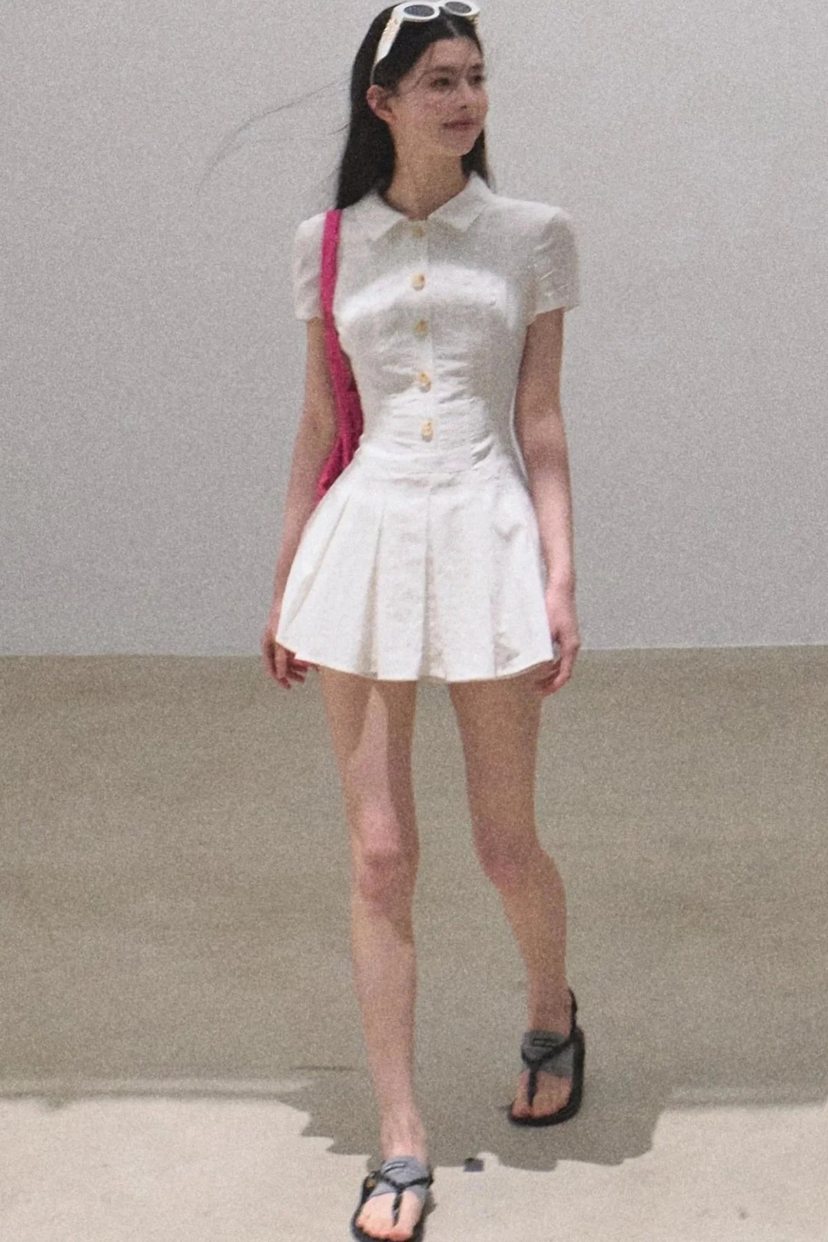 Pleated Textured Shirt Dress