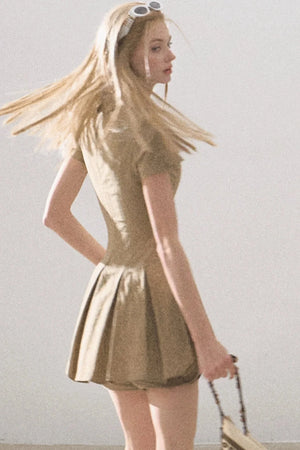 Pleated Textured Shirt Dress