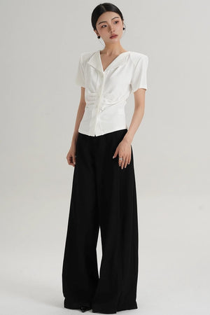 Pleated V-Neck Blouse