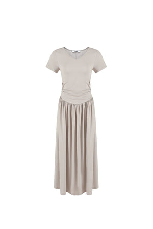 Pleated V-Neck Patchwork Dress