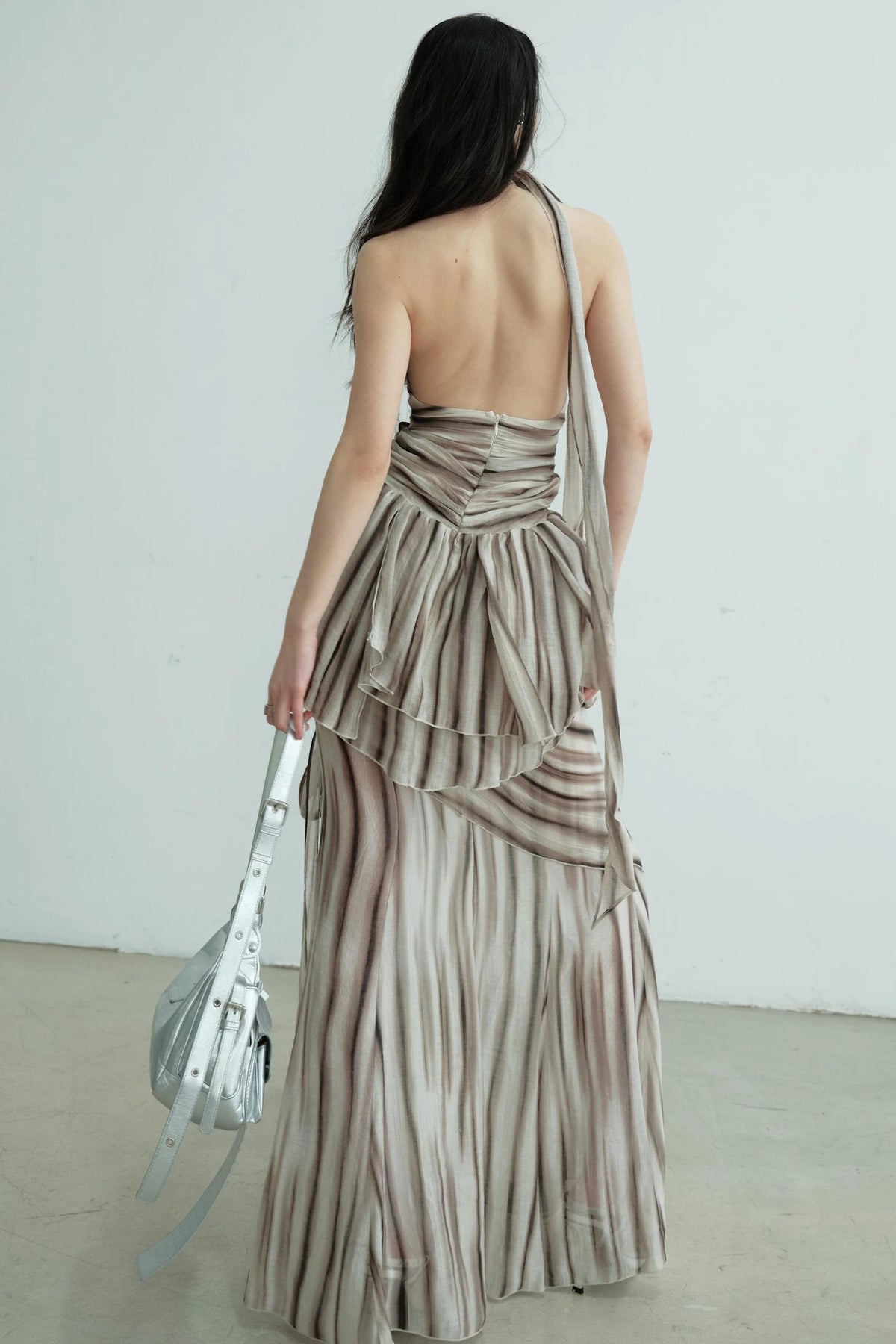 Pleated V-Neck Vest With Skirt Set