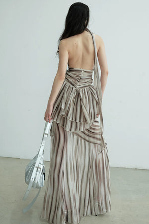 Pleated V-Neck Vest With Skirt Set