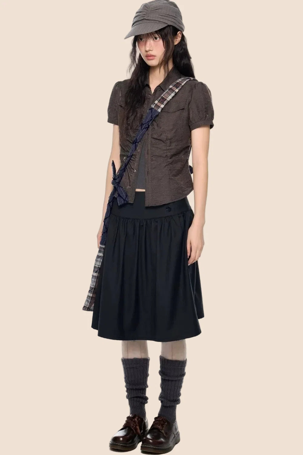 Pleated Waist-Cinching Shirt