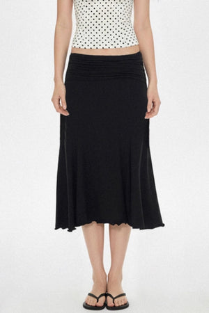 Pleated Waistband Mid-Length Skirt