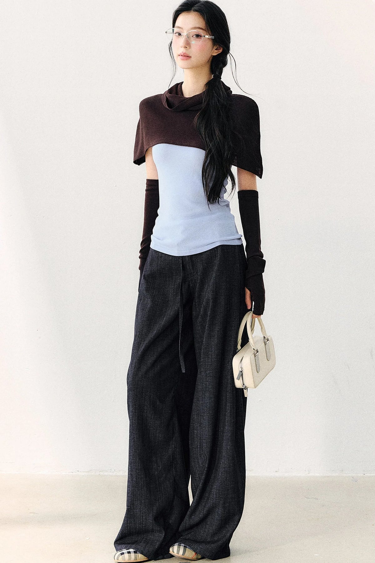Pleated Washed Wide Leg Jeans