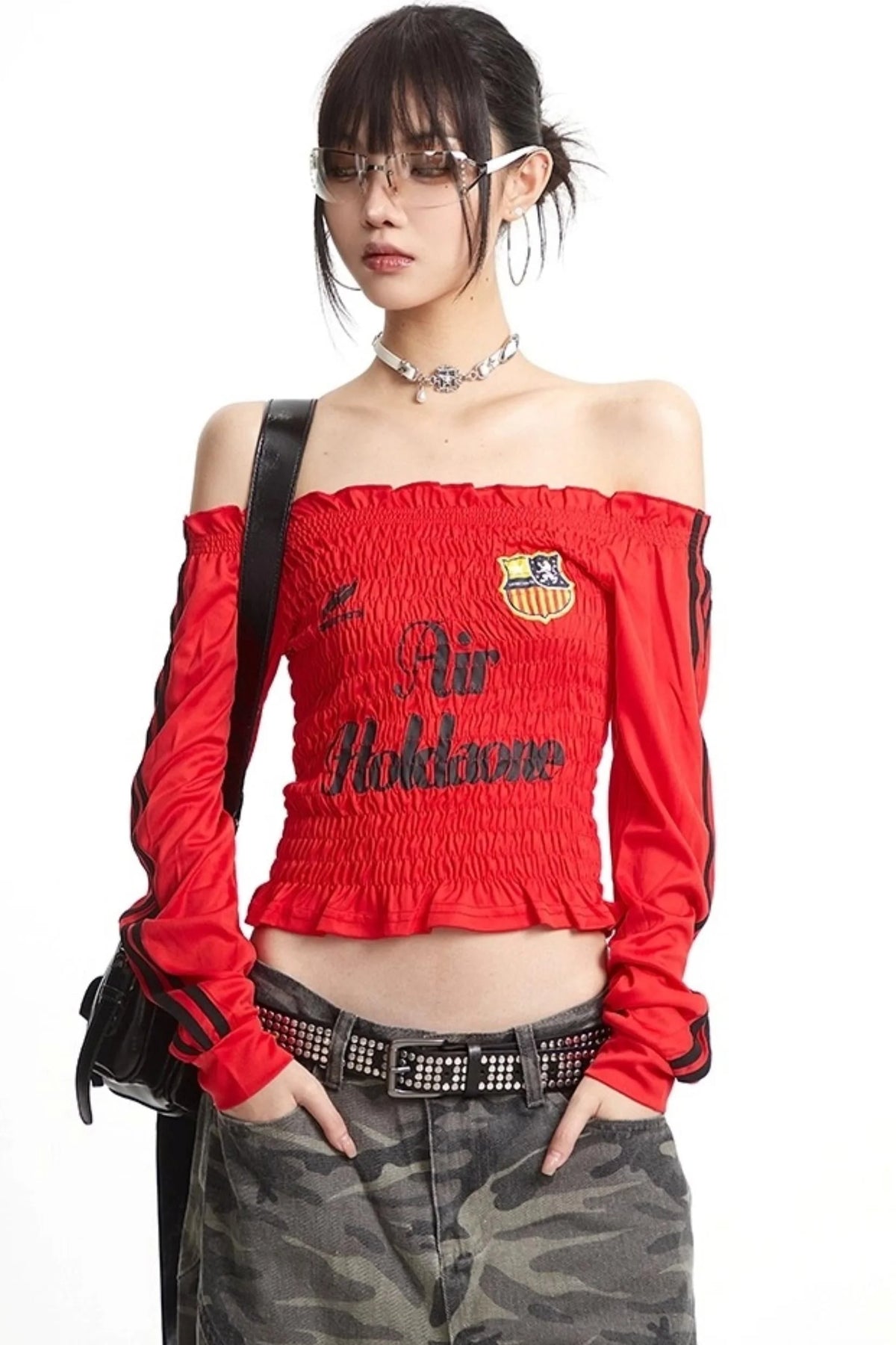 Pleats Elastic Sleeve T-Shirt