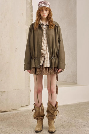Pleats Waist Solid Color Loose Jacket