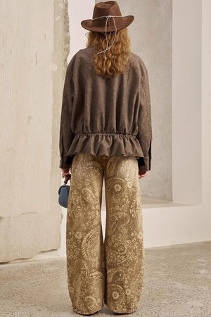Pleats Waist Solid Color Loose Jacket