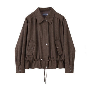 Pleats Waist Solid Color Loose Jacket