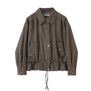 Pleats Waist Solid Color Loose Jacket