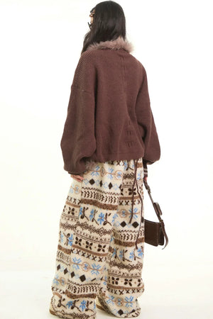 Plush Collar Knitted Cardigan