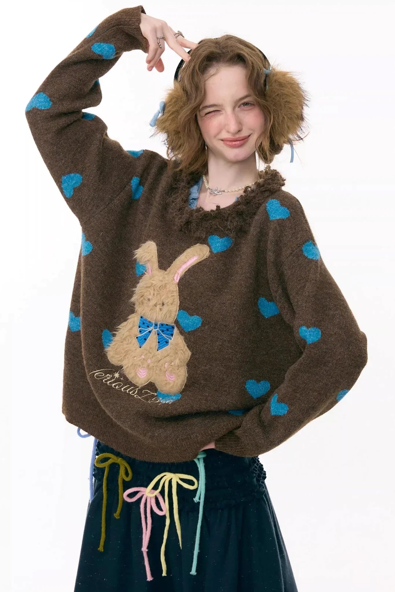Plush Collar Rabbit Sweater