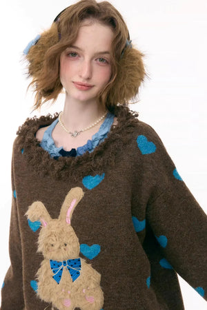Plush Collar Rabbit Sweater