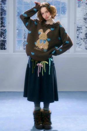 Plush Collar Rabbit Sweater