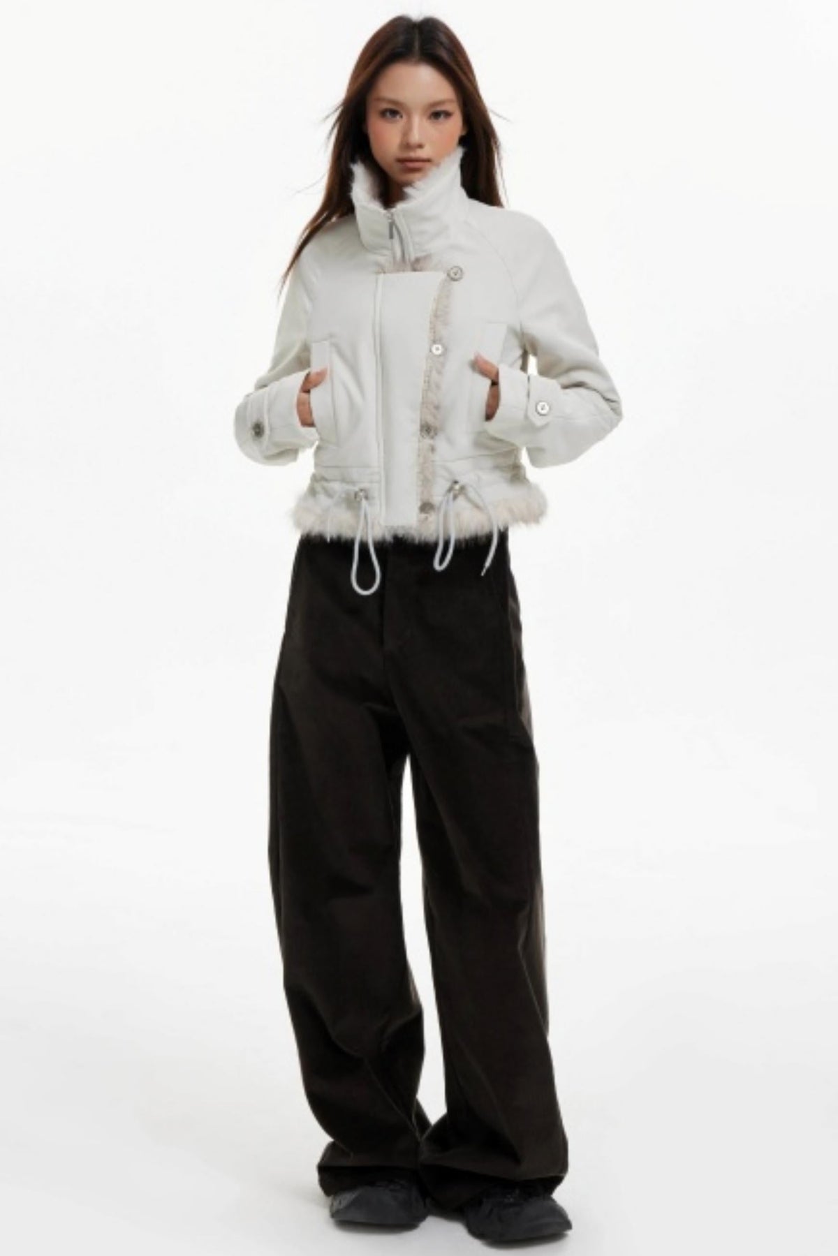 Plush Collar Slim Zippered Jacket