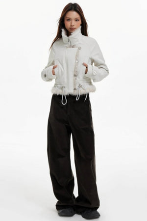 Plush Collar Slim Zippered Jacket
