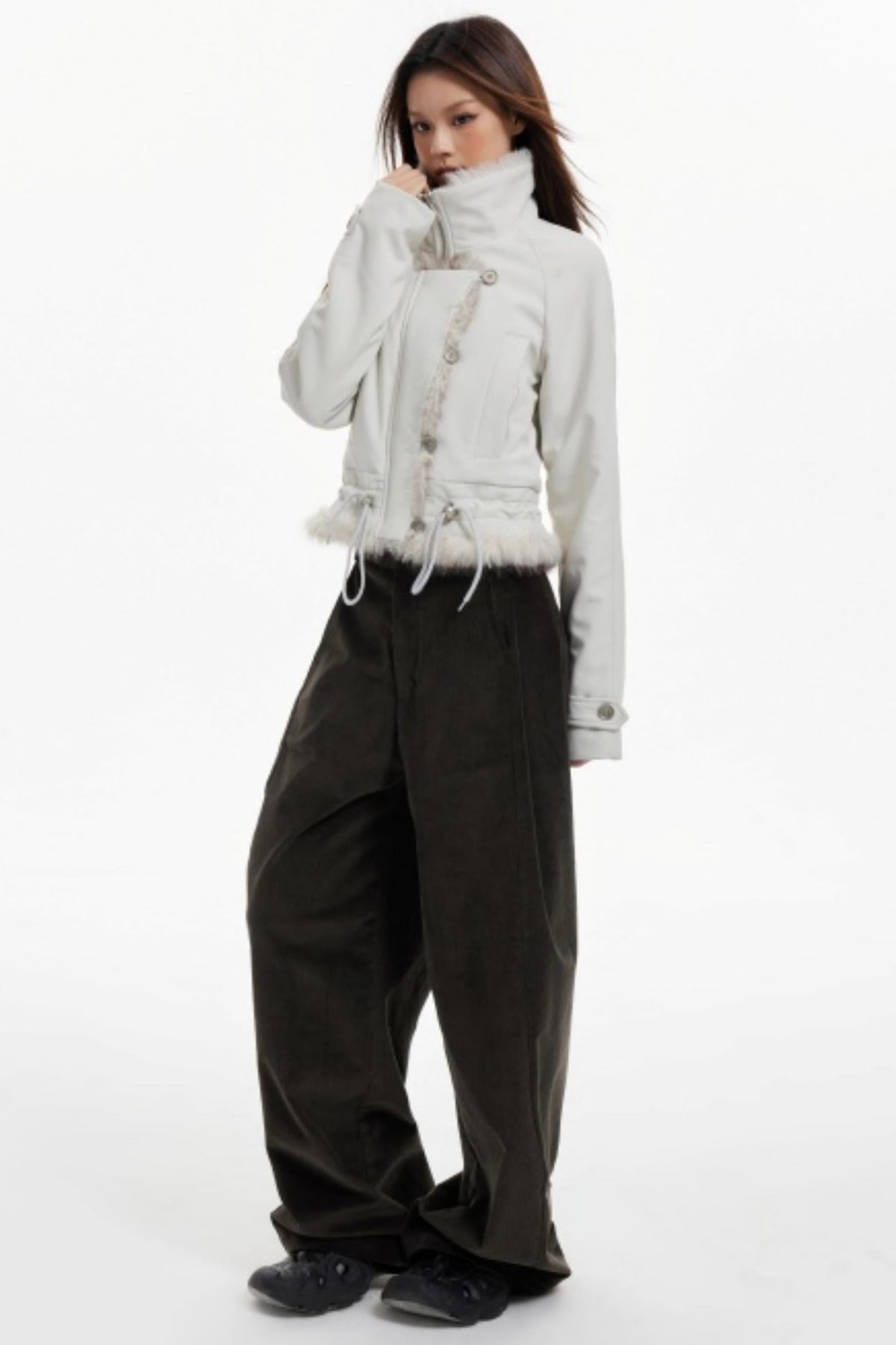 Plush Collar Slim Zippered Jacket